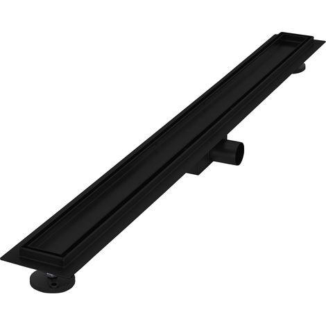 LuxeBath Canal de Ducha Desagüe 90cm Negro 2en1 Extraplano Acero Inóxidable Fijación al Suelo Sumidero Sifón Doble Cara Autolimpiante con Tope para Olores y Colador de Pelo Alcantarillado para Baño