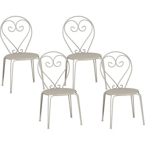 Lot de 4 chaises de jardin empilables en métal façon fer forgé - Beige - GUERMANTES de MYLIA