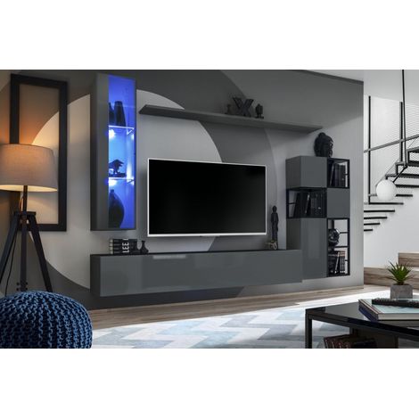 Ensemble meuble TV mural Switch Met II - L 250 x P 40 x H 170 cm - Gris - Livraison gratuite