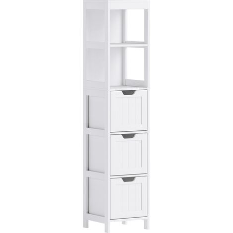 Armoire, 3 tiroirs, blanc, 30 x 30 x 142,4 cm, pour salle de bain, polyvalente pour salle d’eau et salon, rangement pratique