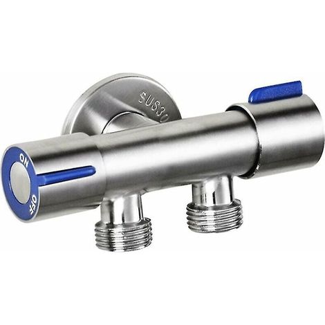 Robinet Lave-Linge - Acier Inoxydable - Double Levier - Entrée Unique Deux Sorties - Diamètre 20 mm - 11,8 x 7 x 4,1 cm - 1 Pièce