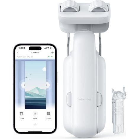 Poussoir de Rideau Intelligent - Télécommande Bluetooth avec App/Minuteur, Moteur Performance Amélioré, Ajoutez Hub pour Le Rendre Compatible avec et (Curtain 3,Rod) (1/5)