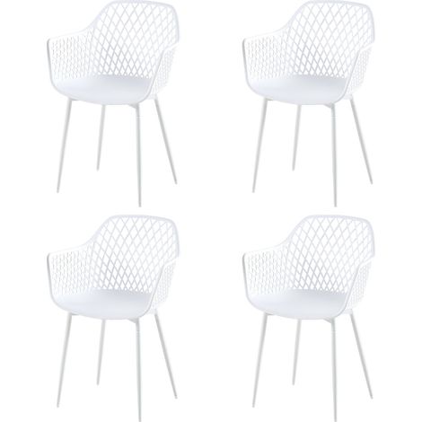 Eggree – Lot de 4 chaises scandinaves en plastique blanc – Structure métal laqué – Assise coque avec accoudoirs – Dimensions 52 x 56 x 84.5 cm (1/4)