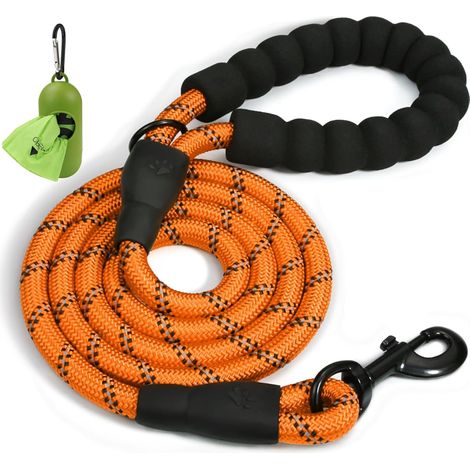 Laisse Chien - Corde Nylon 1,5 M - Poignée Rembourrée - Fils Réfléchissants - Pour Chiens Moyens et Grands - Orange (1/5)