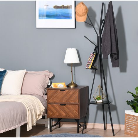 Appendiabiti da terra 180 cm in metallo nero con ripiano DESVIAE (1/5)