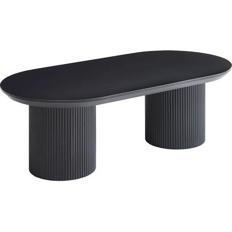 Vente-Unique – Table basse fixe en MDF noir – Plateau laqué mat ovale – Dimensions 120x60x40 cm – Charge maximale 50 kg – À monter soi-même (1/5)