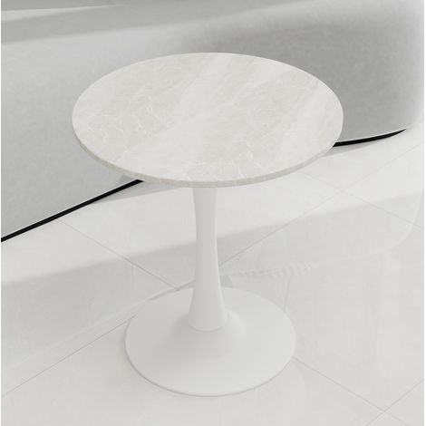MEUBLIV Tavolino basso rotondo 70 cm bianco – finitura marmo, piede centrale per 2 persone (1/5)