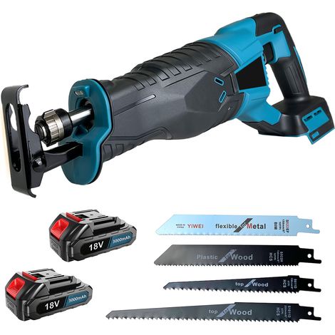 MAWIRON Scie Sabre Sans Fil 18V avec 2 Batteries 3,0Ah & Chargeur Kit Complet avec 4 Lames pour Bois/Métal/PVC Vitesse Variable 0-3500 CPM, Changement de Lame sans Outil & Éclairage LED Scie Électr (1/5)