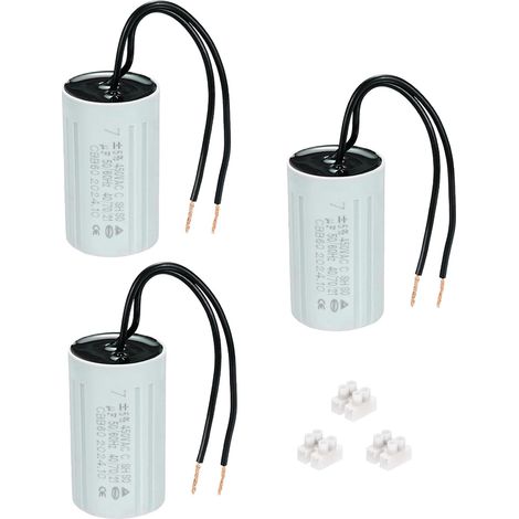CBB60 Condensateur 7uF Condensateur de Démarrage, AC 450V 2 Fils 50/60Hz Cylindre 60x35mm pour Pompes à Eau Démarrage du Moteur de Lave-Linge,3Set (1/5)