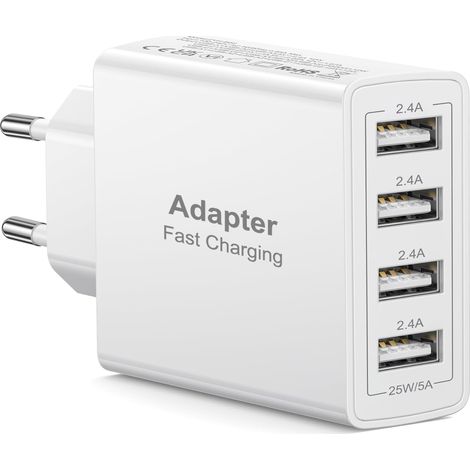 Chargeur USB multiple, 4 ports Prise USB Multiple Adaptateur Chargeur iPhone Charge Rapide Adaptateur Mobile Chargeurs pour iPhone 16 15 14 13 12 11, Samsung Galaxy S20 S10 A71 A51 Note, Xiaomi (1/5)
