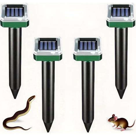 Ensemble de 4 répulsifs à rats solaires - Répulsif à rats - Répulsif à rats d'extérieur - 6 × 6 × 26 cm - Convient pour repousser les rats, les taupes, etc. - Noir (1/5)
