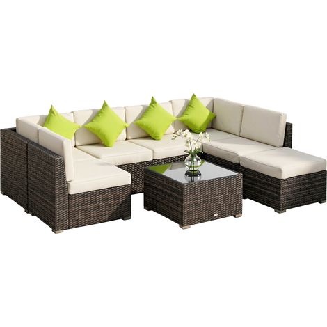 7-Seat Corner Garden Lounge Set in Woven Resin Brown (1/5)