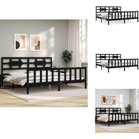 Massivholzbett mit Kopfteil Schwarz 200x200 cm - Holzbett - Massives Kiefernholz - Boxspringbetten - Lattenrost - Doppelbett (1/5)