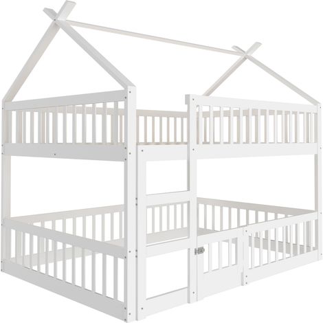 Letto a castello per bambini 140 x 200 cm con scala e sponde di sicurezza in legno bianco - HOMVRA (1/5)