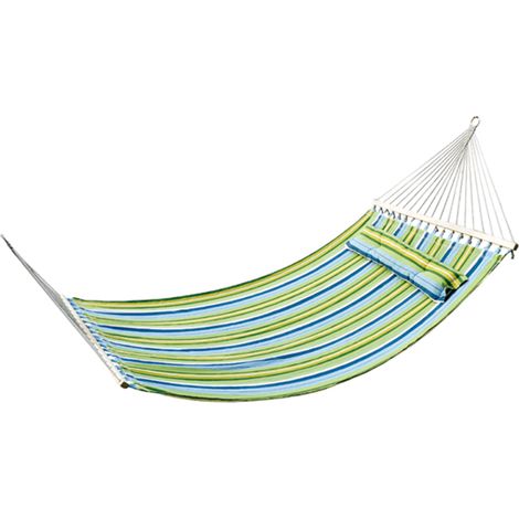 Hamac suspendu de jardin pour 2 personnes, hamac de camping écologique avec oreiller, capacité de charge 180 kg, rayures bleues et vertes, 3,4 x 1,4 m (1/5)