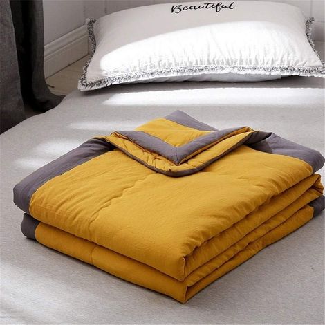 Colcha reversible de 140x200 cm, amarilla, acolchada, apta para aire acondicionado, juego de cama/sofá.