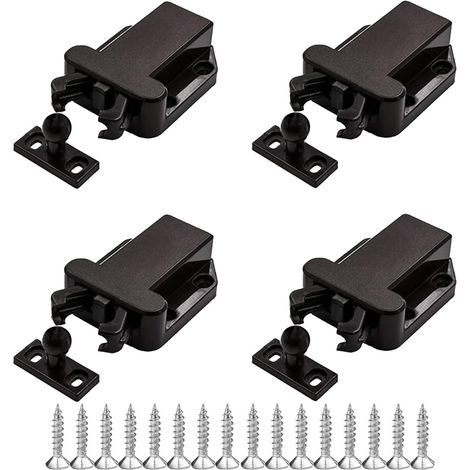 Verrou de porte à pression - Noir - Lot de 4 - Quincaillerie de sécurité à verrouillage automatique par simple pression - Convient aux tiroirs de placards, armoires et portes de meubles de cuisine (1/5)