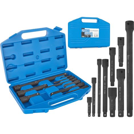 SET 9PZ PROLUNGHE BUSSOLE AD IMPATTO A PERCUSSIONE 1/4" - 3/8" - 1/2" CrV GEKO