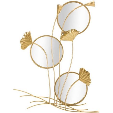 Specchio da parete con tre cerchi rotondi e cornice dorata Triple Flow Oro (1/5)
