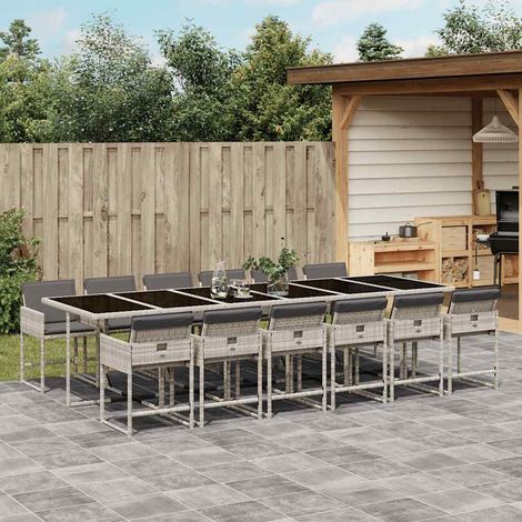 Ensemble à manger de jardin et coussins 13 pcs-Salon de jardin gris clair rotin 379560 (1/5)