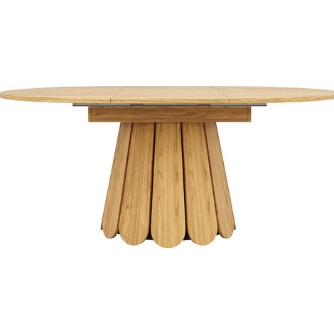 Mesa de comedor redonda extensible 118-158 cm en MDF efecto madera natural (1/5)