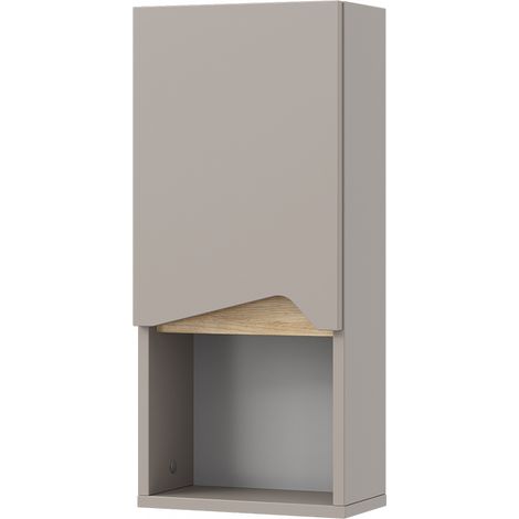 Armario de baño Marelle, Gris, 30 x 67 cm con puerta y compartimento abierto, Vicco