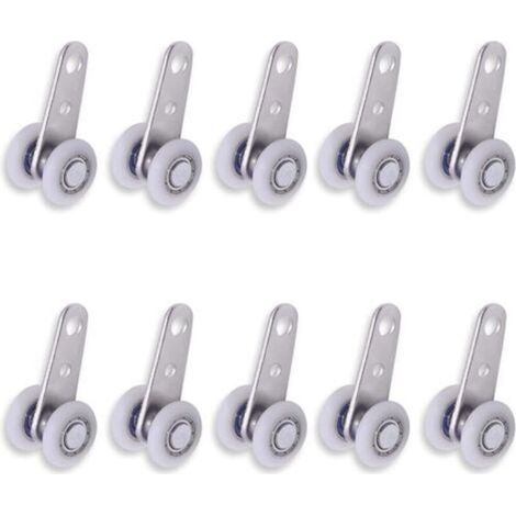 Set of 10 metal pulleys, 49 x 22 mm, with 2 plastic wheels for sliding wardrobe doors (1/5)