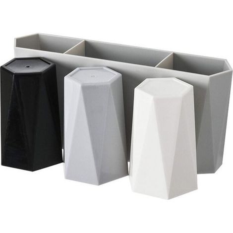 Porte-brosse à dents salle de bain porte-brosse à dents d'aspiration mural porte-brosse à dents mural brosse tasse étagère(gris noir et blanc) (1/5)