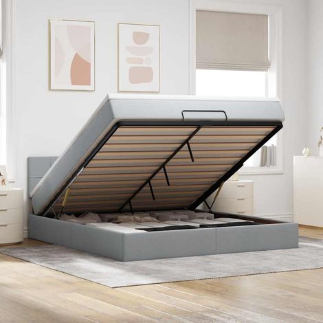 Lit ottoman avec matelas gris clair 160x200 cm tissu (1/5)