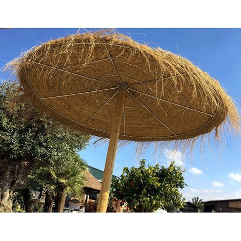 Suinga – Parasol droit en sparte 1,9 mètre – Structure en fer et support en bois traité – Ombre naturelle pour jardin, piscine, plage