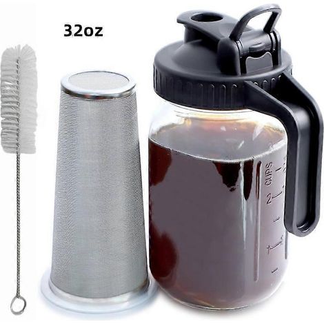 Cafetière à infusion à froid en bocal - Bocal Mason en verre épais de 946 ml, polyvalent, avec bec verseur, poignée et filtre en acier inoxydable pour café glacé, limonade 1 (1/5)