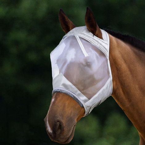 CareMaster Fly Mask with Thick Fleece Filling and Fine Mesh UV Protection Horse Fly Mask (Silver, Warm Blood (L)