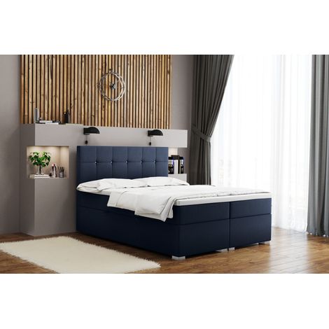 Boxspringbett mit matratze und bettkasten, Schlafbett LINDT stoff Velvet Marineblau 120x200 cm (1/2)