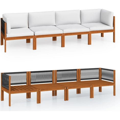 Maison Exclusive - Divano da giardino a 4 posti con cuscino in legno di acacia e corda