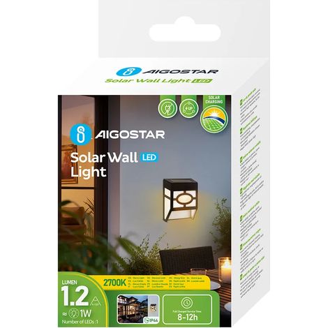 Lampe solaire murale aigostar 1.2lm 2700K noire (1/3)