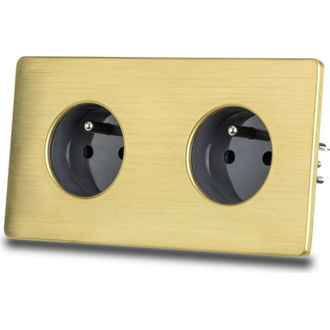 Presa elettrica doppia in acciaio spazzolato grigio e ottone PVD (1/5)