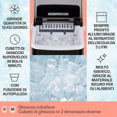 Klarstein Arctic Porter, Macchina del Ghiaccio, Cubetti a Pallottola, 12kg/24h, Acciaio Inox (1/4)