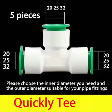 (5 raccords en T de 25 mm) Raccords rapides à emboîter, sans colle thermofusible, droits, coudés, en T et à vanne pour tuyaux d'eau en PPR, PE et PVC (1/5)