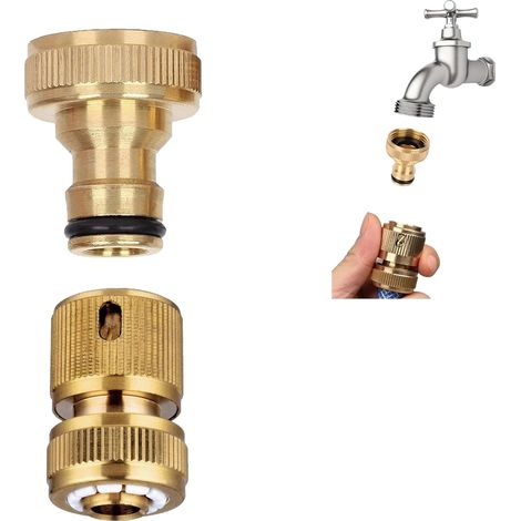 Raccordo per tubo flessibile in ottone - Raccordo per tubo flessibile da giardino - Filettatura facile - Adattatore per rubinetto - Attacco rapido da 1/2" - Raccordo per tubo flessibile da giardino da