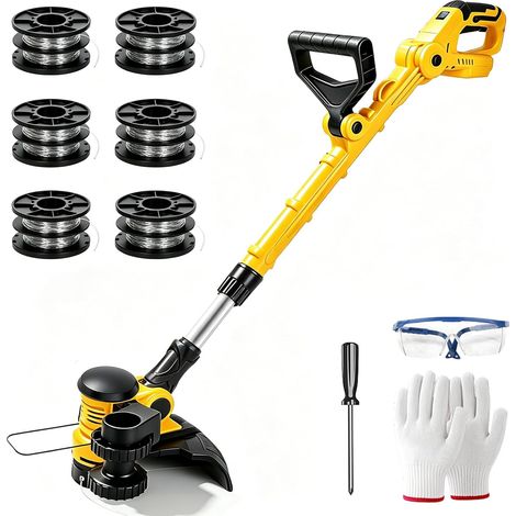 Akku-Rasenmäher, kompatibel mit Dewalt 18V/20V (Akku nicht im Lieferumfang enthalten), 30 cm Schnittdurchmesser, automatischer Fadenvorschub, 6 Garnrollen im Lieferumfang enthalten (1/5)