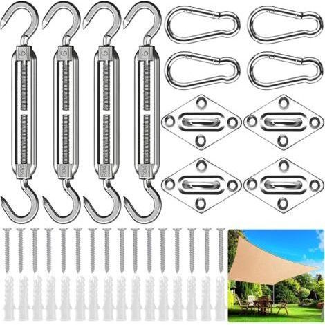 Kit de montage pour voiles d'ombrage, kit d'assemblage de 44 pièces pour voiles d'ombrage, ensemble d'accessoires en acier inoxydable 304, kit de montage pour voiles de jardin (1/5)