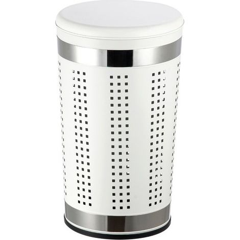 MSV – Panier à linge 46L en inox blanc avec couvercle rembourré – Dimensions 36x60 cm – Solution de rangement esthétique et fonctionnelle (1/5)