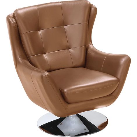 Fauteuil pivotant en cuir de buffle camel ANABA (1/5)