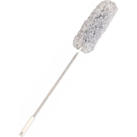 Chiffonnette rétractable en microfibre, tête flexible amovible, manche télescopique en acier inoxydable, balai anti-poussière gris (1/5)
