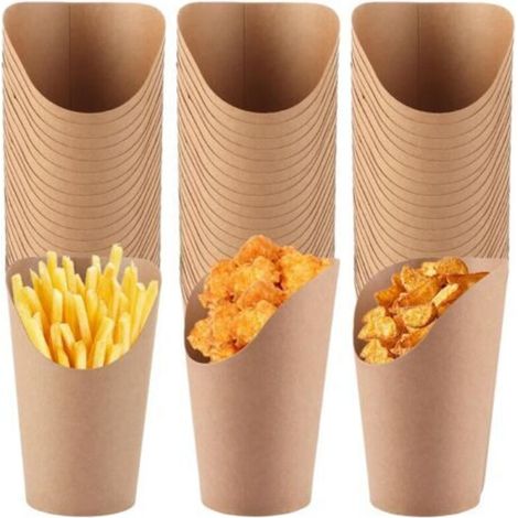 100 pièces Bubble Waffle Cornets à frites, 12oz gobelets en papier kraft gobelets en carton, papier kraft cornets à frites pour gaufres, frites, pop-corn et crème glacée (1/5)