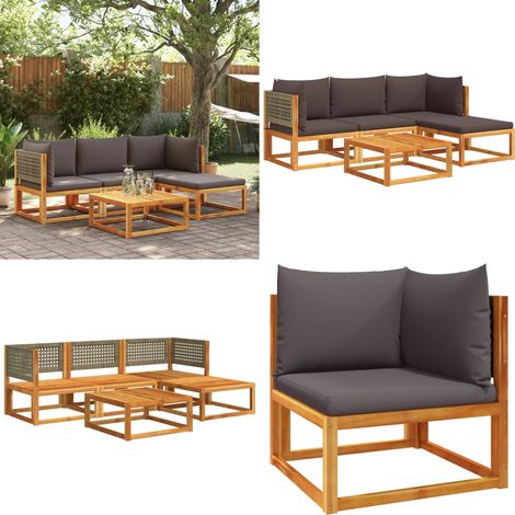 Salon de jardin avec coussins 5 pcs Bois d'acacia solide - Salon De Jardin - Mobilier De Jardin - Set Salon Extérieur - Chaise Longue - Fauteuil De Jardin - Home & Living (1/5)
