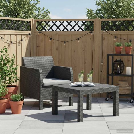 vidaXL Salon de jardin 2 pcs avec coussin PP Rotin Anthracite (1/5)