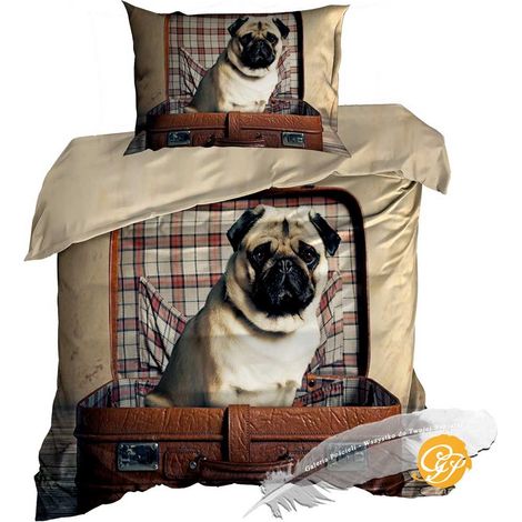 Ropa de cama de satén de algodón 3D de 140x200cm con diseño de perro pug (1/2)
