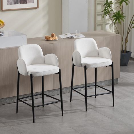 Barhocker 2er Set mit Chenille-Polster und Metallfüßen, Weiß (1/5)