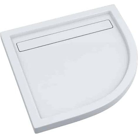 ECOLAM Receveur de douche Semi-circulaire Camparo 90x90 cm Hauteur: 6,5 cm, Profondeur: 3 cm R55, avec plaque de recouvrement, siphon + silicone (1/5)